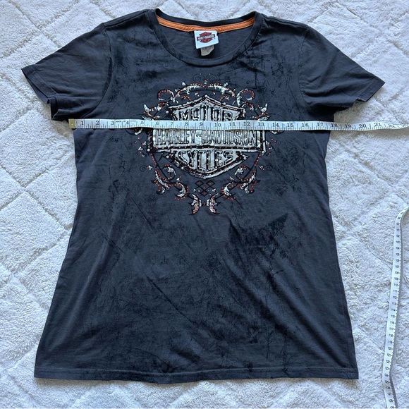 Harley Davidson | Gray & Orange Bling V-Neck Short Sleeve Tee | Size Medium - Picture 7 of 8